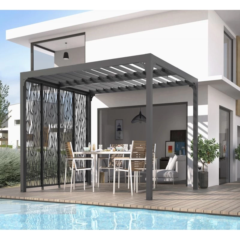 4 Panneaux Moucharabieh En Acier époxy Gris Pour Côté 3m De La Pergola Bioclimatique Alu 10,80m² Habrita 4 4 Panneaux Moucharabieh En Acier époxy Gris Pour Côté 3m De La Pergola Bioclimatique Alu 10,80m² Habrita – Image 2