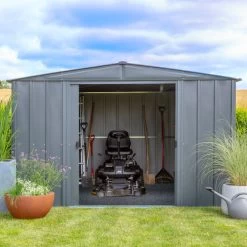 Abri De Jardin 10,7m² Toit Double Pente En Acier Galvanisé Anthracite Spacemaker