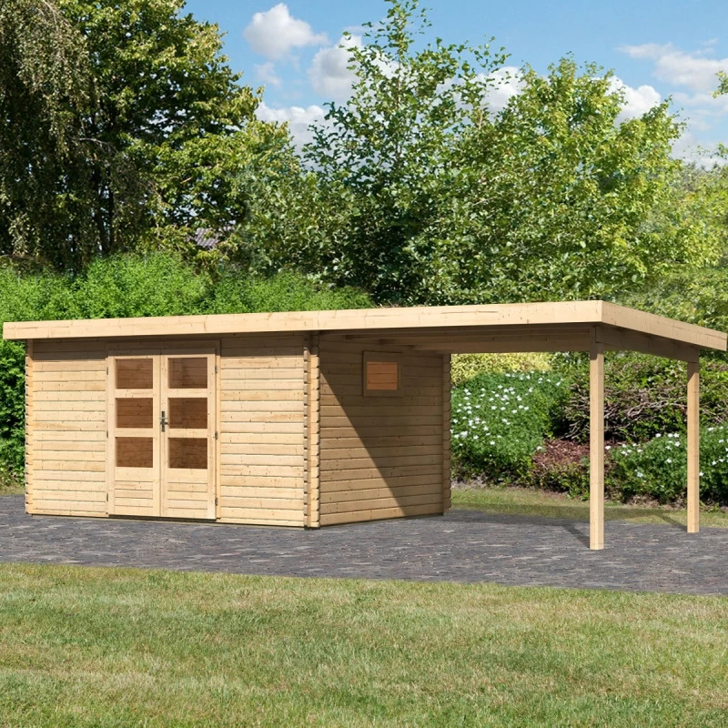 Abri De Jardin 11,49m² En Bois Massif 40mm Trittau 5 Avec Appentis 330cm – Karibu 3 Abri De Jardin 11,49m² En Bois Massif 40mm Trittau 5 Avec Appentis 330cm – Karibu