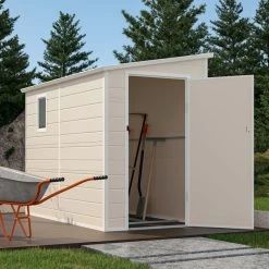Abri De Jardin Adossé En Résine Beige 3,55m² + Kit De Fondation - JOBU