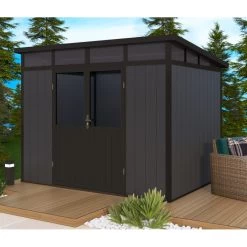 Abri De Jardin En Bois Composite 28mm Anthracite 6,69m² WINSTON Skylight - Woodlife Garden