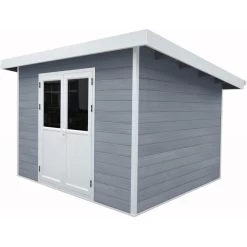 Abri De Jardin En Bois Composite 28mm Gris Clair 9m² PREMIUM Toit Plat - Woodlife Garden