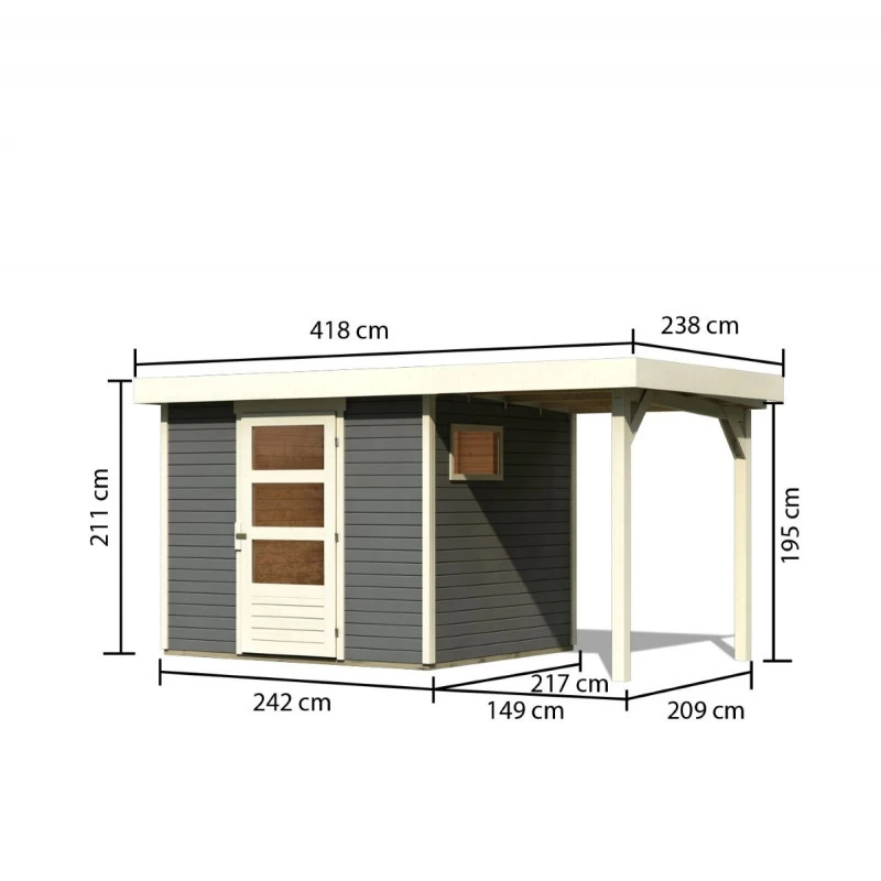 Abri De Jardin En Bois Gris Terre 5,25m² Avec Appentis De 1,50 M Freiburg 3 - Karibu 5 Abri De Jardin En Bois Gris Terre 5,25m² Avec Appentis De 1,50 M Freiburg 3 - Karibu – Image 3