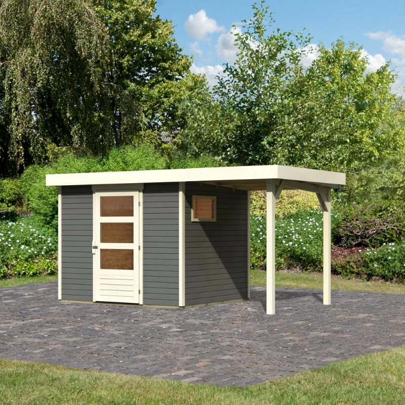 Abri De Jardin En Bois Gris Terre 5,25m² Avec Appentis De 1,50 M Freiburg 3 - Karibu 3 Abri De Jardin En Bois Gris Terre 5,25m² Avec Appentis De 1,50 M Freiburg 3 - Karibu