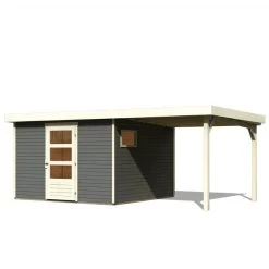 Abri De Jardin En Bois Gris Terre 9,24m² Freiburg 6 Avec Appentis De 2,40 M - Karibu -Nesling Magasin abri de jardin en bois gris terre 924m freiburg 6 avec appentis de 240 m karibu 2