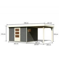 Abri De Jardin En Bois Gris Terre 9,24m² Freiburg 6 Avec Appentis De 2,40 M - Karibu -Nesling Magasin abri de jardin en bois gris terre 924m freiburg 6 avec appentis de 240 m karibu 3