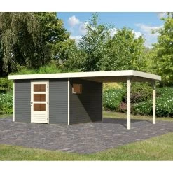 Abri De Jardin En Bois Gris Terre 9,24m² Freiburg 6 Avec Appentis De 2,80 M - Karibu