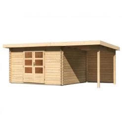 Abri De Jardin En Bois Massif 10,60m² Bastrup 7 Avec Appentis 200cm Et Paroi Arrière – Karibu -Nesling Magasin abri de jardin en bois massif 1060m bastrup 7 avec appentis 200cm et paroi arriere woodfeeling 2