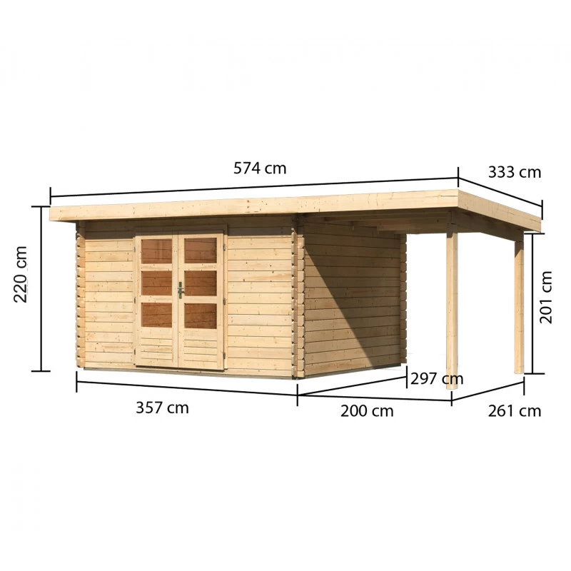 Abri De Jardin En Bois Massif 10,60m² Bastrup 7 Avec Appentis 200cm – Karibu 4 Abri De Jardin En Bois Massif 10,60m² Bastrup 7 Avec Appentis 200cm – Karibu – Image 2