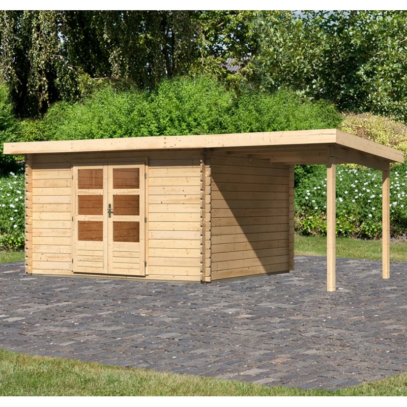 Abri De Jardin En Bois Massif 10,60m² Bastrup 7 Avec Appentis 200cm – Karibu 3 Abri De Jardin En Bois Massif 10,60m² Bastrup 7 Avec Appentis 200cm – Karibu