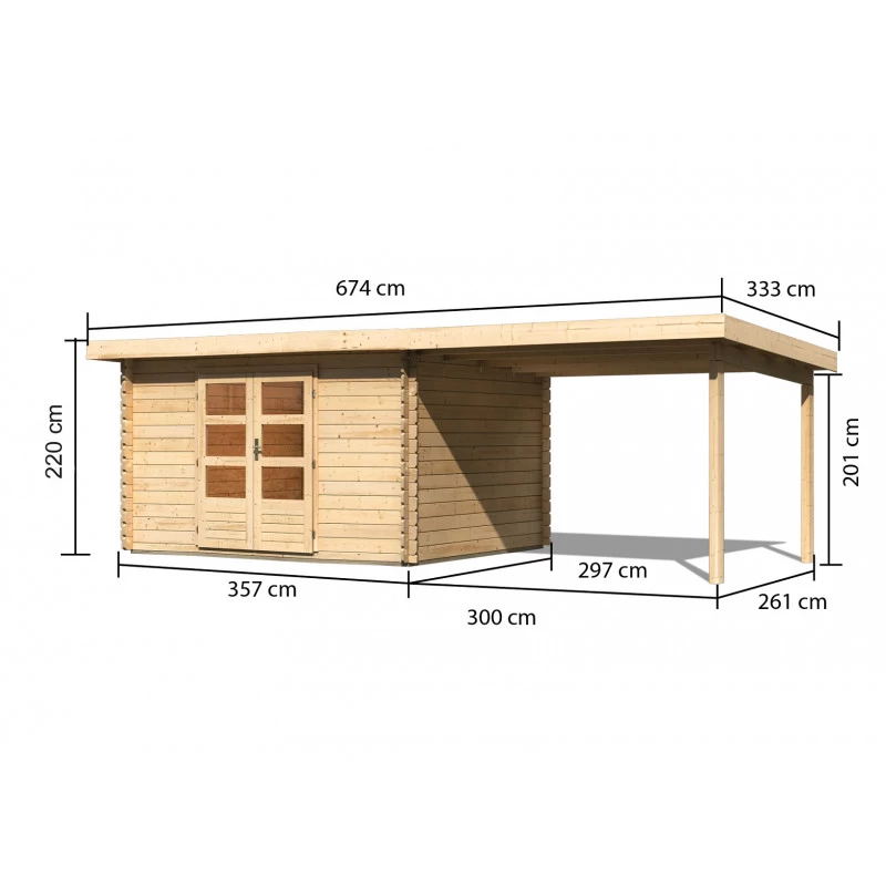 Abri De Jardin En Bois Massif 10,60m² Bastrup 7 Avec Appentis 300cm – Karibu 4 Abri De Jardin En Bois Massif 10,60m² Bastrup 7 Avec Appentis 300cm – Karibu – Image 2