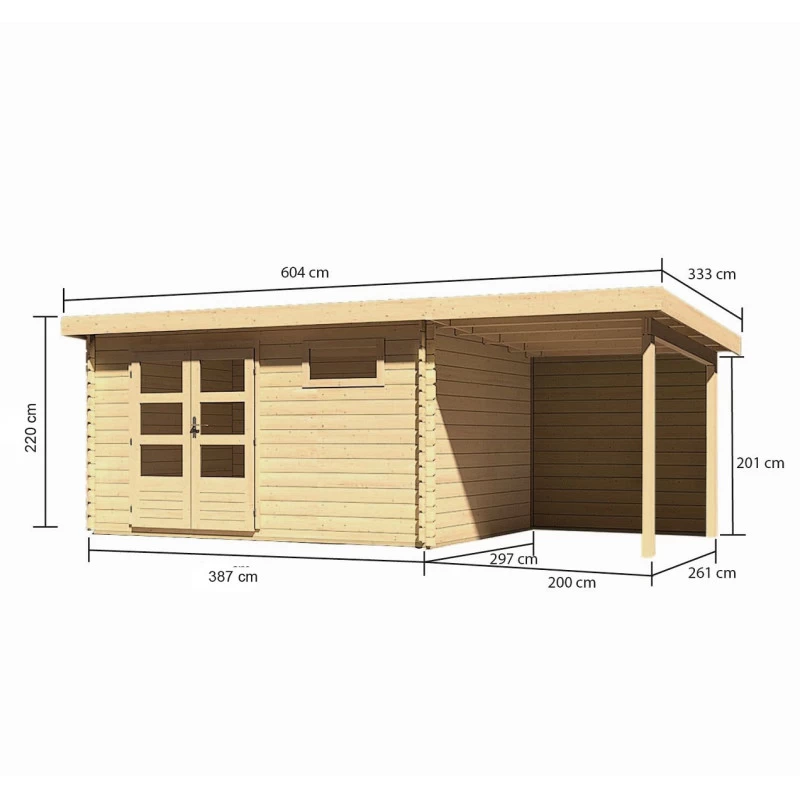 Abri De Jardin En Bois Massif 11,49m² Bastrup 8 Avec Appentis 200cm Et Paroi Arrière – Karibu 4 Abri De Jardin En Bois Massif 11,49m² Bastrup 8 Avec Appentis 200cm Et Paroi Arrière – Karibu – Image 2