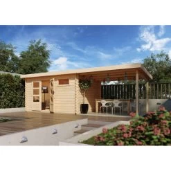 Abri De Jardin En Bois Massif 11,49m² Bastrup 8 Avec Appentis 300cm – Karibu -Nesling Magasin abri de jardin en bois massif 1149m bastrup 8 avec appentis 300cm woodfeeling 2