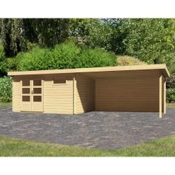 Abri De Jardin En Bois Massif 11,49m² Bastrup 8 Avec Appentis 400cm Et Paroi Arrière – Karibu