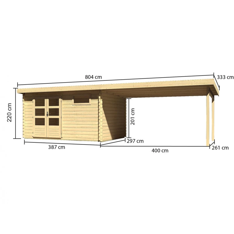 Abri De Jardin En Bois Massif 11,49m² Bastrup 8 Avec Appentis 400cm – Karibu 4 Abri De Jardin En Bois Massif 11,49m² Bastrup 8 Avec Appentis 400cm – Karibu – Image 2