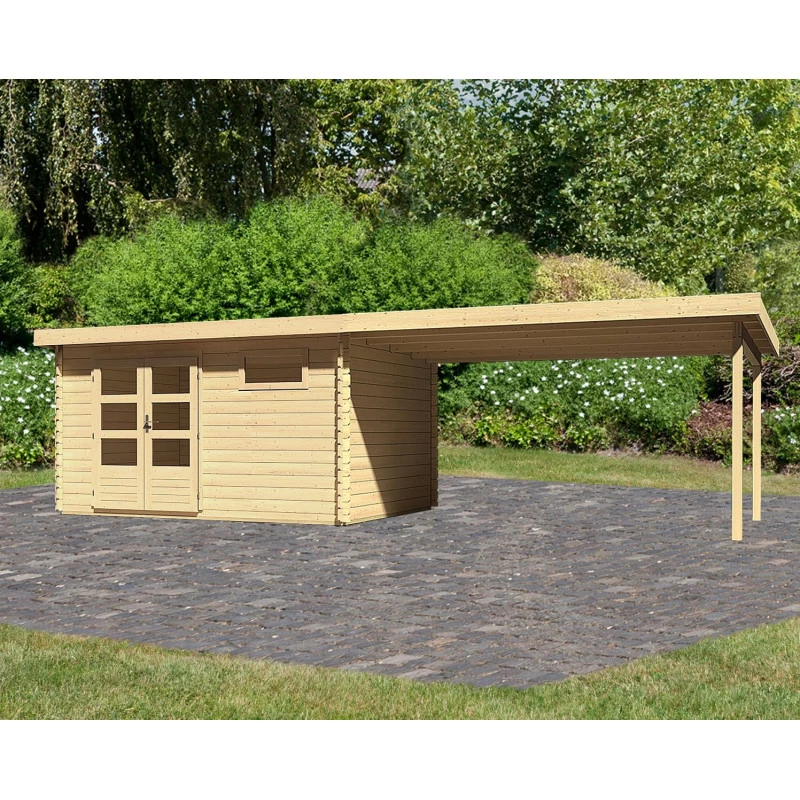 Abri De Jardin En Bois Massif 11,49m² Bastrup 8 Avec Appentis 400cm – Karibu 3 Abri De Jardin En Bois Massif 11,49m² Bastrup 8 Avec Appentis 400cm – Karibu
