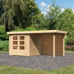 Abri De Jardin En Bois Massif 4,62m² Askola 2 Avec Appentis 240cm Et Paroi Arrière – Karibu