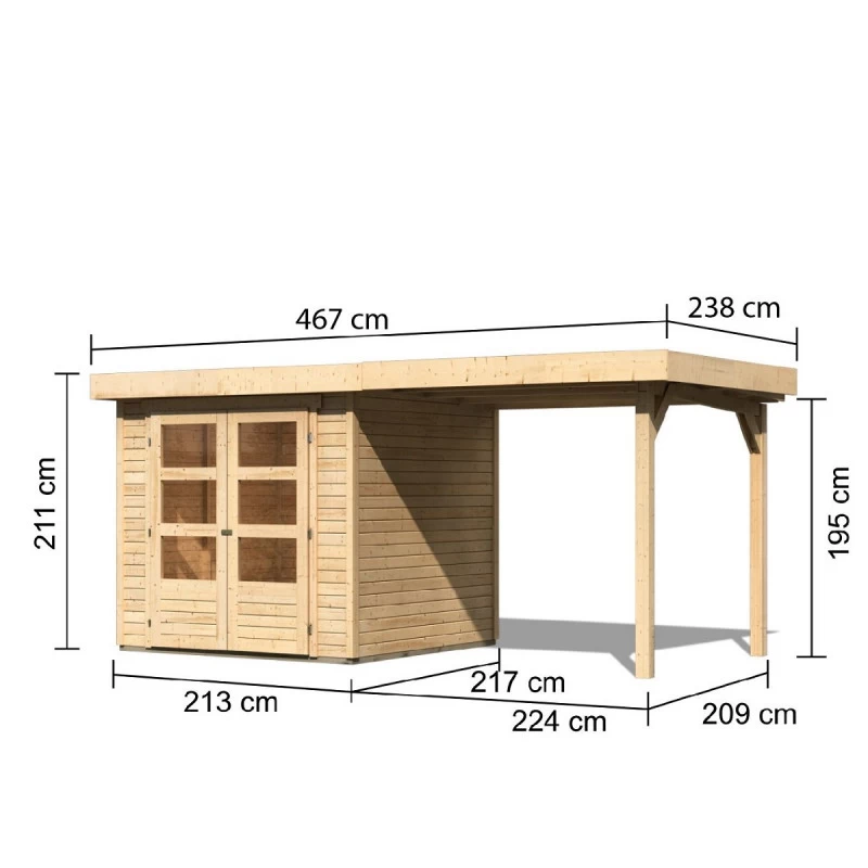 Abri De Jardin En Bois Massif 4,62m² Askola 2 Avec Appentis 240cm – Karibu 4 Abri De Jardin En Bois Massif 4,62m² Askola 2 Avec Appentis 240cm – Karibu – Image 2