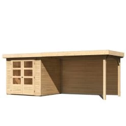 Abri De Jardin En Bois Massif 4,62m² Askola 2 Avec Appentis 280cm Et Paroi Arrière – Karibu -Nesling Magasin abri de jardin en bois massif 462m askola 2 avec appentis 280cm et paroi arriere woodfeeling 2