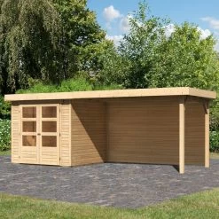 Abri De Jardin En Bois Massif 4,62m² Askola 2 Avec Appentis 280cm Et Paroi Arrière – Karibu