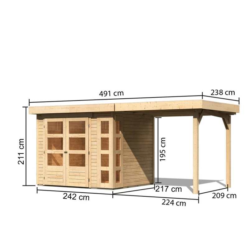 Abri De Jardin En Bois Massif 5,25m² Kerko 3 Avec Appentis 240cm – Karibu 4 Abri De Jardin En Bois Massif 5,25m² Kerko 3 Avec Appentis 240cm – Karibu – Image 2