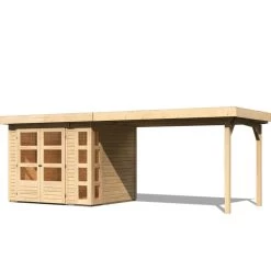 Abri De Jardin En Bois Massif 5,25m² Kerko 3 Avec Appentis 280cm – Karibu -Nesling Magasin abri de jardin en bois massif 525m kerko 3 avec appentis 280cm woodfeeling 2