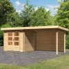Abri De Jardin En Bois Massif 5,62m² Bastrup 2 Avec Appentis 300cm Et Paroi Arrière – Karibu -Nesling Magasin abri de jardin en bois massif 562m bastrup 2 avec appentis 300cm et paroi arriere woodfeeling
