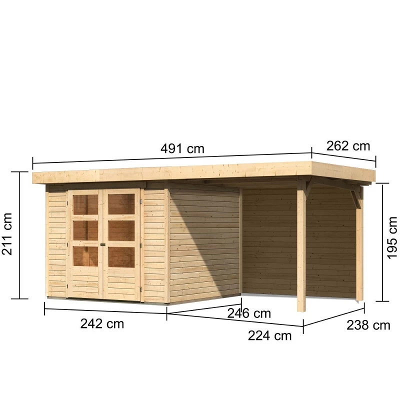 Abri De Jardin En Bois Massif 5,95m² Askola 3,5 Avec Appentis 240cm Et Paroi Arrière – Karibu 4 Abri De Jardin En Bois Massif 5,95m² Askola 3,5 Avec Appentis 240cm Et Paroi Arrière – Karibu – Image 2