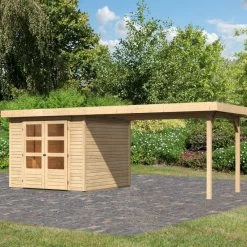 Abri De Jardin En Bois Massif 5,95m² Askola 3,5 Avec Appentis 280cm – Karibu