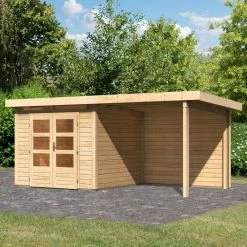 Abri De Jardin En Bois Massif 5,95m² Kandern 3 Avec Appentis 235cm Et Paroi Arrière – Karibu