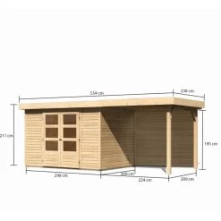 Abri De Jardin En Bois Massif 6,55m² Askola 4 Avec Appentis 240cm Et Paroi Arrière – Karibu -Nesling Magasin abri de jardin en bois massif 655m askola 4 avec appentis 240cm et paroi arriere woodfeeling 1