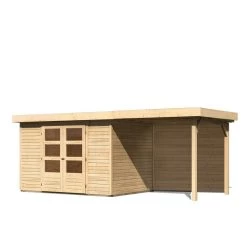 Abri De Jardin En Bois Massif 6,55m² Askola 4 Avec Appentis 240cm Et Paroi Arrière – Karibu -Nesling Magasin abri de jardin en bois massif 655m askola 4 avec appentis 240cm et paroi arriere woodfeeling 2