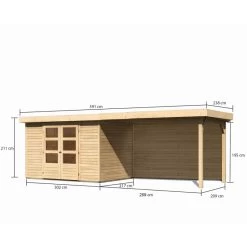 Abri De Jardin En Bois Massif 6,55m² Askola 4 Avec Appentis 280cm Et Paroi Arrière – Karibu -Nesling Magasin abri de jardin en bois massif 655m askola 4 avec appentis 280cm et paroi arriere woodfeeling 1