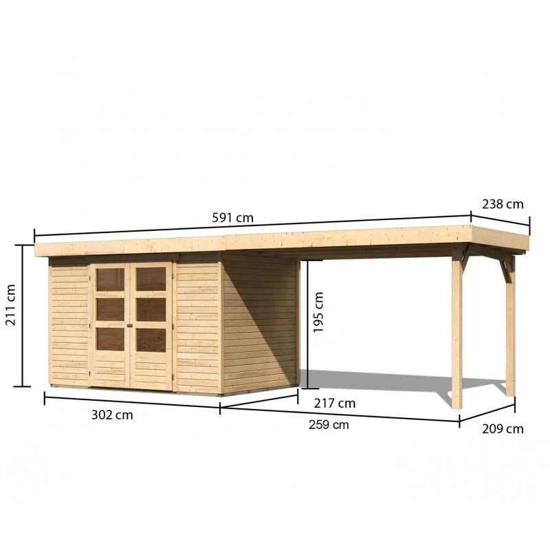Abri De Jardin En Bois Massif 6,55m² Askola 4 Avec Appentis 280cm – Karibu 4 Abri De Jardin En Bois Massif 6,55m² Askola 4 Avec Appentis 280cm – Karibu – Image 2