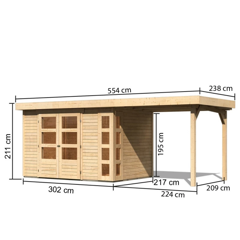Abri De Jardin En Bois Massif 6,55m² Kerko 4 Avec Appentis 240cm – Karibu 5 Abri De Jardin En Bois Massif 6,55m² Kerko 4 Avec Appentis 240cm – Karibu – Image 3