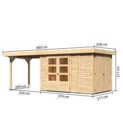 Abri De Jardin En Bois Massif 6,92m² Retola 3 Avec Armoire Intégrée Et Appentis 280cm – Karibu -Nesling Magasin abri de jardin en bois massif 692m retola 3 avec armoire integree et appentis 280cm woodfeeling 1