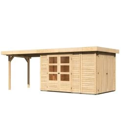 Abri De Jardin En Bois Massif 6,92m² Retola 3 Avec Armoire Intégrée Et Appentis 280cm – Karibu -Nesling Magasin abri de jardin en bois massif 692m retola 3 avec armoire integree et appentis 280cm woodfeeling 2