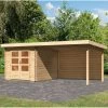 Abri De Jardin En Bois Massif 7,04m² Bastrup 4 Avec Appentis 300cm Et Paroi Arrière – Karibu -Nesling Magasin abri de jardin en bois massif 704m bastrup 4 avec appentis 300cm et paroi arriere woodfeeling