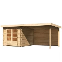 Abri De Jardin En Bois Massif 7,04m² Bastrup 4 Avec Appentis 300cm Et Paroi Arrière – Karibu -Nesling Magasin abri de jardin en bois massif 704m bastrup 4 avec appentis 300cm et paroi arriere woodfeeling 2