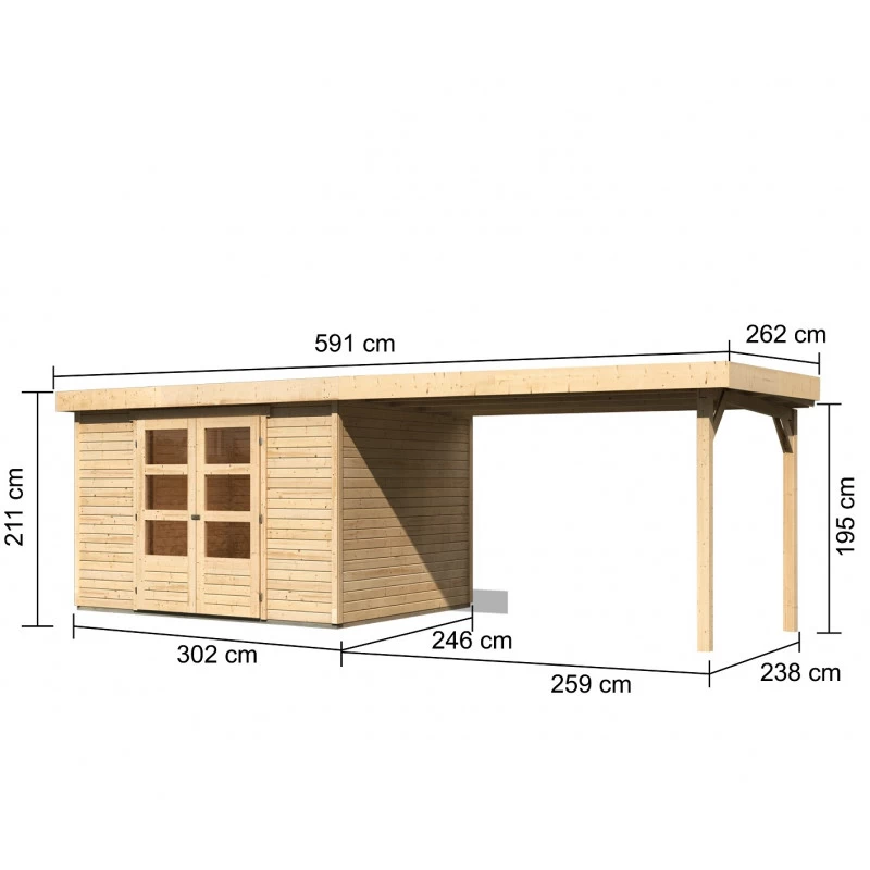 Abri De Jardin En Bois Massif 7,43m² Askola 5 Avec Appentis 280cm – Karibu 4 Abri De Jardin En Bois Massif 7,43m² Askola 5 Avec Appentis 280cm – Karibu – Image 2
