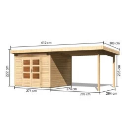 Abri De Jardin En Bois Massif 7,50m² Kandern 6 Avec Appentis 320cm – Karibu -Nesling Magasin abri de jardin en bois massif 750m kandern 6 avec appentis 320cm woodfeeling 2