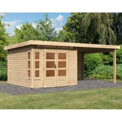 Abri De Jardin En Bois Massif 7,50m² Kastorf 6 Avec Appentis 320cm Et Paroi Arrière – Karibu