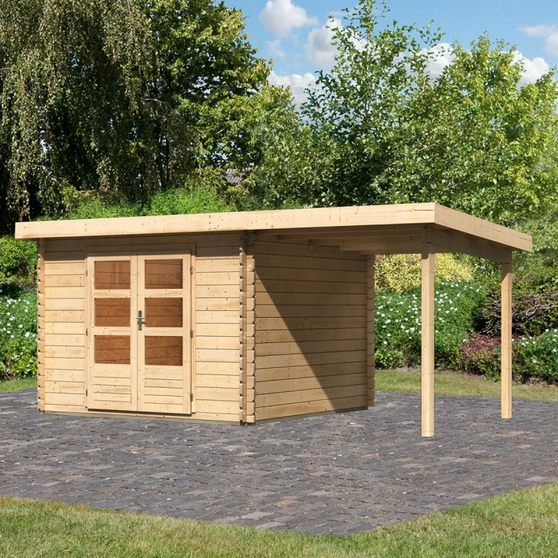 Abri De Jardin En Bois Massif 8,82m² Bastrup 5 Avec Appentis 200cm – Karibu 3 Abri De Jardin En Bois Massif 8,82m² Bastrup 5 Avec Appentis 200cm – Karibu