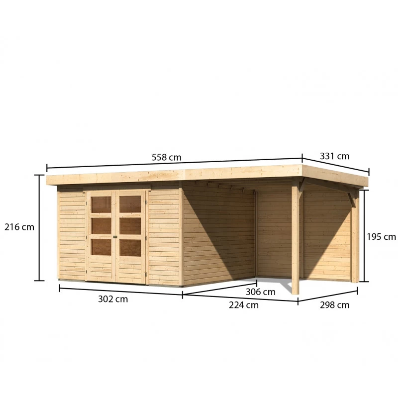 Abri De Jardin En Bois Massif 9,24m² Askola 6 Avec Appentis 240cm Et Paroi Arrière – Karibu 4 Abri De Jardin En Bois Massif 9,24m² Askola 6 Avec Appentis 240cm Et Paroi Arrière – Karibu – Image 2