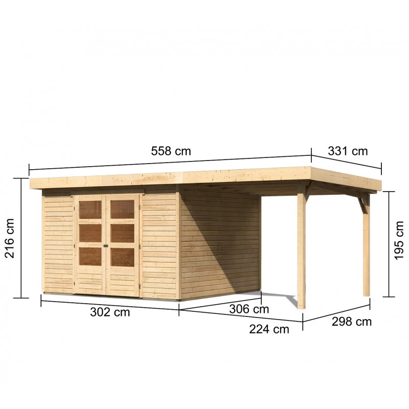Abri De Jardin En Bois Massif 9,24m² Askola 6 Avec Appentis 240cm – Karibu 5 Abri De Jardin En Bois Massif 9,24m² Askola 6 Avec Appentis 240cm – Karibu – Image 3