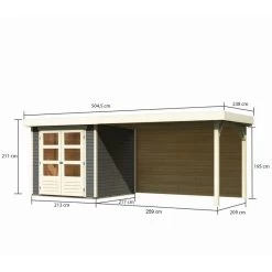 Abri De Jardin En Bois Massif Gris Terre 4,62m² Askola 2 Avec Appentis 280cm Et Paroi Arrière – Karibu -Nesling Magasin abri de jardin en bois massif gris terre 462m askola 2 avec appentis 280cm et paroi arriere woodfeeling 1