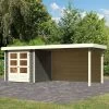 Abri De Jardin En Bois Massif Gris Terre 4,62m² Askola 2 Avec Appentis 280cm Et Paroi Arrière – Karibu -Nesling Magasin abri de jardin en bois massif gris terre 462m askola 2 avec appentis 280cm et paroi arriere woodfeeling