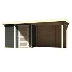 Abri De Jardin En Bois Massif Gris Terre 4,62m² Schwandorf 3 Avec Appentis 280cm Et Paroi Arrière – Karibu -Nesling Magasin abri de jardin en bois massif gris terre 462m schwandorf 3 avec appentis 280cm et paroi arriere woodfeeling 2