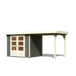 Abri De Jardin En Bois Massif Gris Terre 5,25m² Askola 3 Avec Appentis 240cm - Karibu -Nesling Magasin abri de jardin en bois massif gris terre 525m askola 3 avec appentis 240cm woodfeeling 2