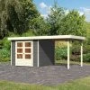 Abri De Jardin En Bois Massif Gris Terre 5,95m² Askola 3,5 Avec Appentis 240cm - Karibu -Nesling Magasin abri de jardin en bois massif gris terre 595m askola 35 avec appentis 240cm woodfeeling